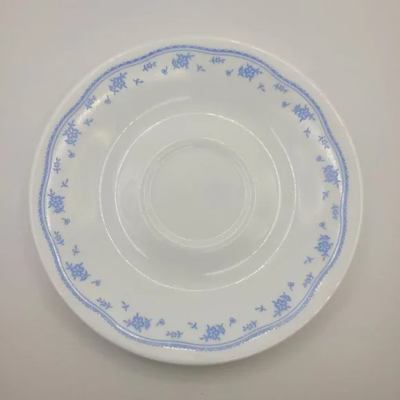 Pyrex Corelle By Corning Blue Flower Teacup Saucer Set White‎ Glass Coffee - Picture 3 of 15